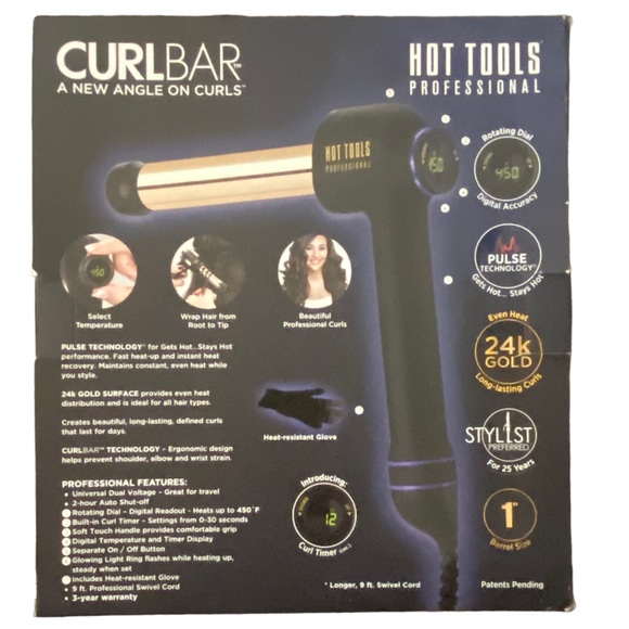 Hot Tools CurlBar, 1” barrel curling iron, brand new in box, heat glove included - Picture 2 of 4